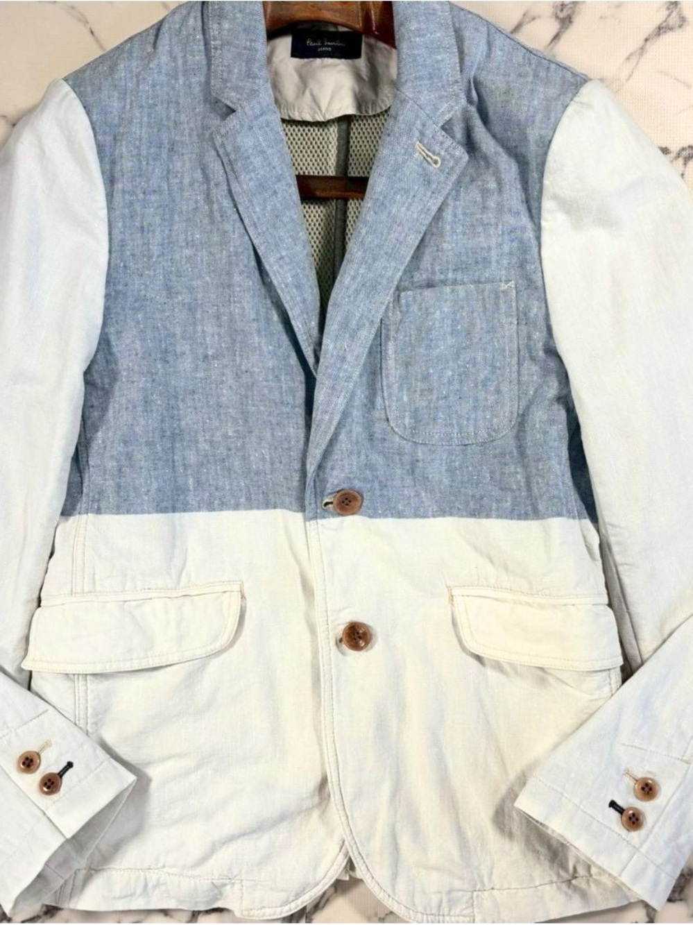 Paul Smith Two-Tone Light Blue & Cream Casual linen Blazer - Picture 2 of 4